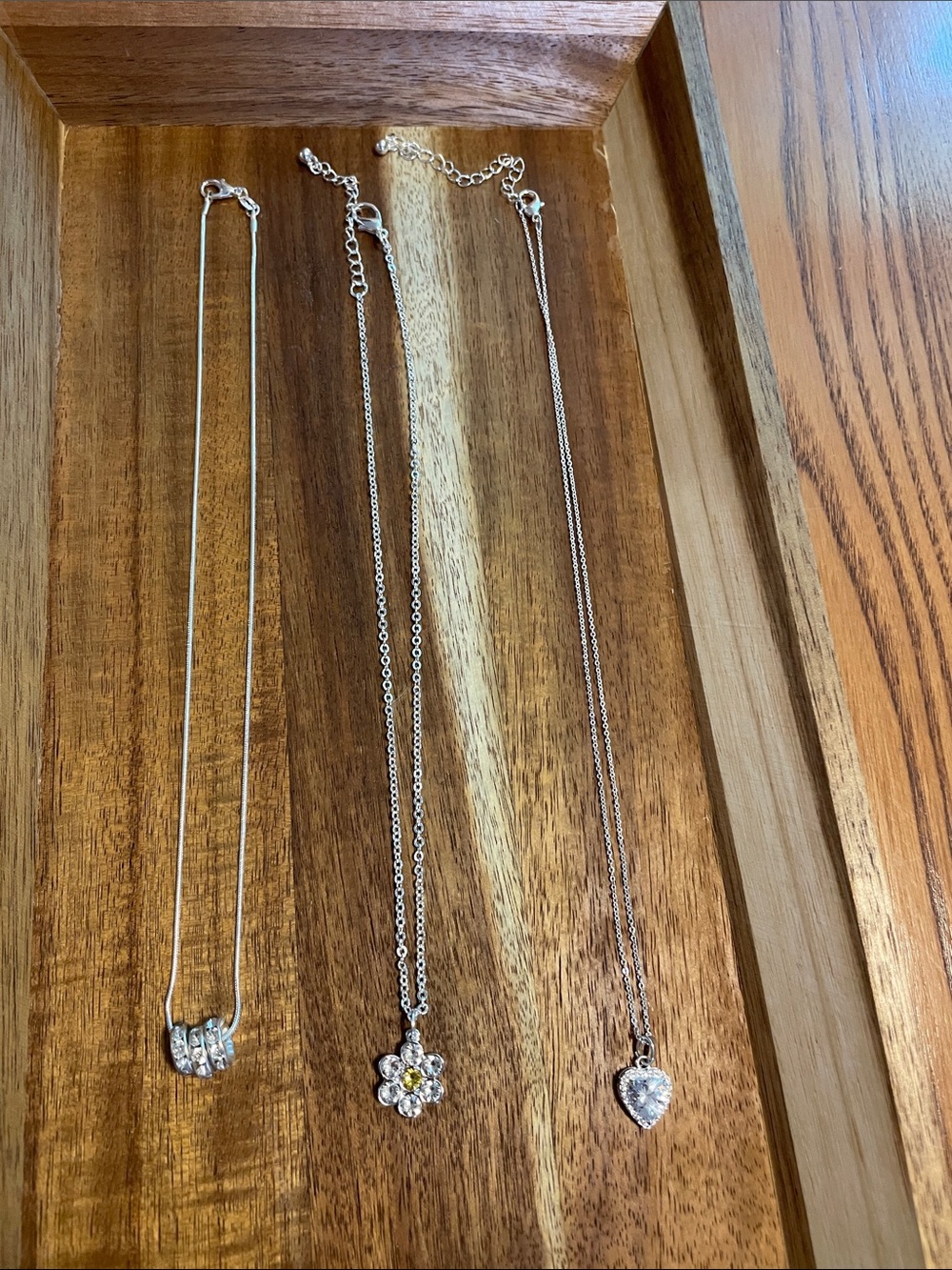 Silver Tone Trio Necklace Set with Heart & Floral Pendants